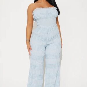 Fashion Nova Strapless Light Blue Jumpsuit